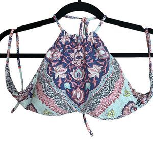 Billabong Junior’s Free Waves High Halter  Reversible Padded Bikini Top Medium